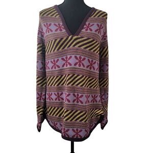 Vintage Lip Gloss Retro Knit Floral Flare Sleeves Sz Large Cottage Cottage‎ 70s